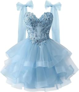 Bow Shoulder Strap Layered Chiffon Dress Starry Lace Three-dimensional Decal Youth Short Dance Sequin Dress Customized