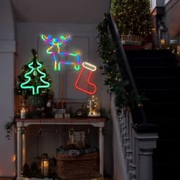 1pc Christmas Tree Neon Sign Light With Elk & Christmas Sock & Christmas Tree For Outdoor Garland Garden Windows Curtain Decor
