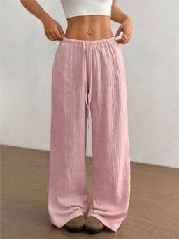 Women's Elegant Versatile Elastic Waist Comfortable Casual Pant Slightly Elastic Simple Solid Color High Waist Wide-leg Pants