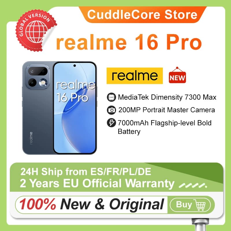realme 16 Pro 5G Smartphone EU Version 200MP Camera 6500mAh Battery MediaTek Dimensity 7300 Max 6.78'' AMOLED 144Hz Screen New