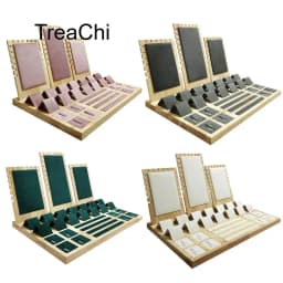 Solid Wood Jewelry Display Stand Necklace Pendant Bracelet Chain Ring Earrings Stud Organizer Jewelry Display Props Entire Set