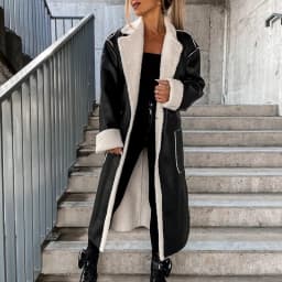 2025 Turn-Down Collar PU Leather Women Long Jacket Autumn Winter Thick Warm Outerwear Solid Belt Streetwear Coats Dropshipping