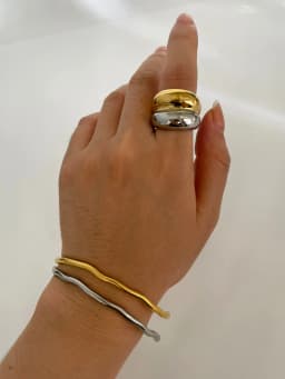 Peri'sbox Trendy 18K Pvd Gold Silver Plated Two-tone Chunky Dome Rings for Women Men Stainless Steel Double Layer Wide Ring Punk