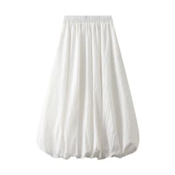 Combhasaki Women's Elegant Elastic High Waist Solid Color A-Line Pleated Puffball Hem Casual Flowy Balloon Bud Midi Skirts