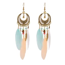 Round Retro Women's Dream Catcher Handmade Long Tassel Feather Earrings Female Leaves Pendant Earring Kolczyki Boho Jewelry