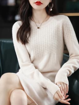 Round Neck Cashmere Dress Women's Long Pullover Sweater Autumn And Winter New Knitted Knee-Length Pure Wool Dress