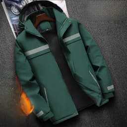 Thickened Fleece Lined Cotton Jacket for Men Workwear Safety Coat Winter Cold Resistant Reflective Printed Logo Casual Loose Fit