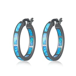 CiNily White Fire Opal Hoop Earrings With Stone Silver Plated Small Round Circle Chic Summer Punk Jewelry Best Gifts for Woman