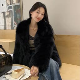 Women Faux Fox Fur Coats Solid Fur Jackets Cotton Linen Haf High Collar Long Sleeves Open Stitch Loose Casual 2026 Autumn Winter