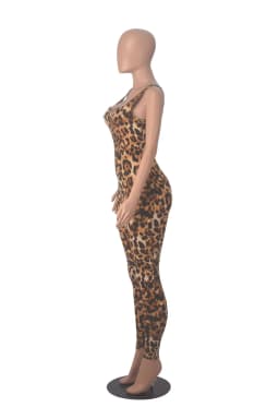 Wmstar Women Printed Sleeveless Bodysuit Threaded Square Neck Open Back Hip Lifting Slim Fit Jumpsuit Wholesale Dropshipping