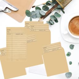 Library Card Pocket with Envelopes25Pack Self Adhesive Book Checkout Out Cards - Due Date Note Cards Vintage Library Card