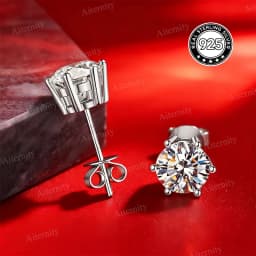 Classic 4 Prong Moissanite Stud Earrings 925 Silver Plated Lab Diamond Zircon Stud Earrings Wedding Jewelry Birthday Gift