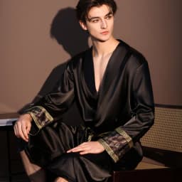 New Men's Robe Pajama Print Kimono Bathrobe Gown Spring Summer Male Sleepwear Loungewear Loose Silk Satin Nightwear Homewear