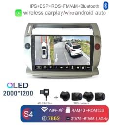 2000*1200 360 Carplay 8G+128G Android 13.0 Car DVD Player GPS WIFI Bluetooth Radio For Citroen C4 C-Triomphe C-Quatre 2004-2014