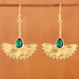 Bohemian Retro Style Water Drop Artificial Gem Hammered Fan Shaped Women Dangle Earrings Suitable For Vacation And Party