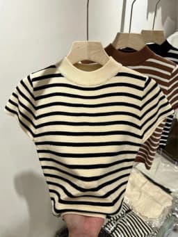 2026 Turtleneck Pullover Striped Sweater Slim Fit Top Shirt Women's Early Spring and Autumn Short Sleeve Bottoming Jumper