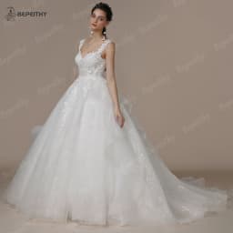 BEPEITHY Customized Sweetheart Ivory Glitter Wedding Dresses For Bride Court Train Appliques Women A-line Lace Bridal Gown 2023