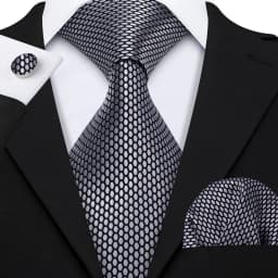 Barry.Wang Black White Gray Silver Men Tie Handkerchief Cufflinks Set Jacquard Necktie for Male Wedding Business Party Gift