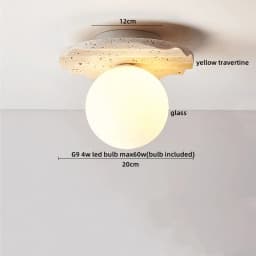 IWHD Wood Canopy LED Ceiling Light Fixture Nordic Modern Simple Ellipse Natural Yellow Travertine Ceiling Lamp Lamparas De Techo
