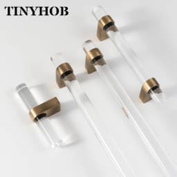 Smoky Gray Acrylic+Brass for Furniture Handles and Knobs Kitchen Doors Cabinet Drawer T Bar Funiture Wardrobe Appliance Handle