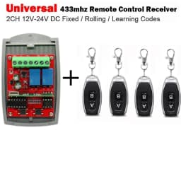 Universal 2 Channel 12V-24V Garage Door Receiver 433MHz Switch Transmitter Command Gate Door Opener 433.92MHz Fixed Rolling Code
