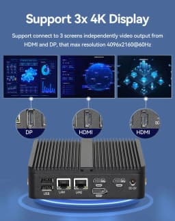 Intel N150 Fanless IoT Mini Industrial PC 2x Serial Ports RS232 2x Ethernet 2xHDMI 1xDP 6xUSB WiFi 4G Modem Windows11/10 Ubuntu