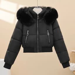 Autumn Winter Short Style Women's down Cotton Jacket Removable Fur Collar Slimming Design Warm Thickened Zipper Closure Coat