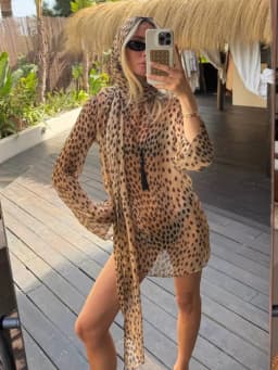 Vintage Women's Leopard Printed See Through Short Dress Scarf Collar Full Sleeve Female Dresses 2026 Summer Lady Vacation Robes