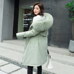Parkas Jacket Women Cotton Coat Winter Mid Length Outerwear Fur Collar Plush Liner Hooded Drawstring Thick Windproof Office Lady