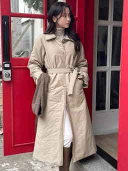 Elegant Street Style Cotton Jacket Women's Chic Vintage Lapel Belted Mid-Length Coat Polyester Fabric Long Sleeve Winter Oute...