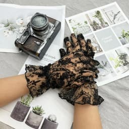 Sexy Black Lace Thin Transparent Elasticity Mesh Short Gloves Women Sunscreen Gothic Punk Lolita Cosplay Cross Flowers Mittens