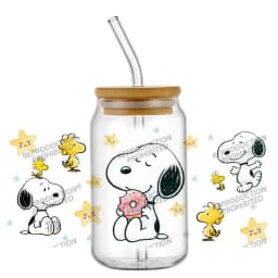 cartoon dog pattern 16OZ UV DTF Cup Wrap Stickers Waterproof Durable DIY Snoopy Design For Libbey Glass Home decoration
