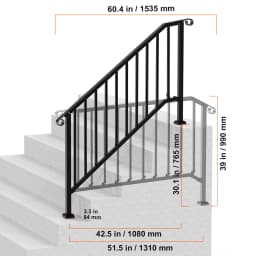 SucceBuy Handrails for Outdoor Steps Stair Hand Rail Kit Transitional Carbon Steel Railings with Installation Kit Concrete Steps