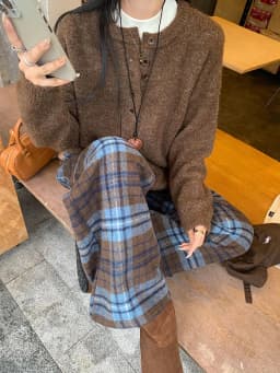 Retro Blue Plaid Drawstring Lace-up Wide Leg Pant Autumn Winter High Waist Loose Pleated Straight Trousers Streetwear Casual Y2k