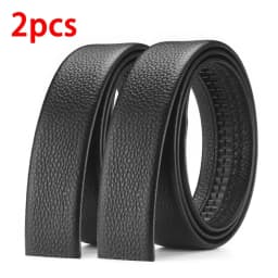 2Pcs 3.5cm 1.37inch Soft PU Leather Belt Body, No Buckle Replacement Strap for Men, Black Width Waistband for Automatic Buckle