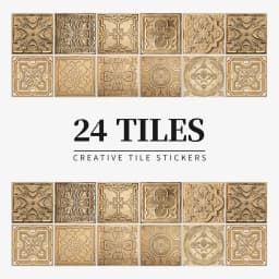 24 Pieces of Mandala Retro Pattern Glossy Self-adhesive Tile Stickers for Kitchen and Bathroom Removable Waterproof Wall Sticker