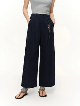 DUSHU Spring Women Beaded Drawstring High Waist Wide Leg Trousers Straight Fit Casual Pants Minimalist Street Style Loose Fit