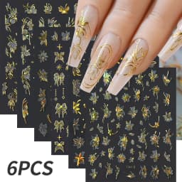 6pcs/set High Gloss Reflective Nail Sticker Gold Silver Aurora Wave Lines 3D Self-Adhesive Nail Art Decal Design Manicure Tool