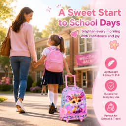 3Pcs Rolling Backpack for Girls, Kids Roller School Backpack with Wheels, Fox Wheeled Bookbag for Elementary Preschool Kindergar