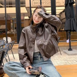 Women Faux Leather Jacket Stand Collar Snap Button Coat Oversized Drop Shoulder Bomber Y2K Retro Streetwear Autumn Outerwear Top