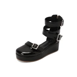 Oversized Shiny Patent Leather Ankle Strap Roman Style Women's Sandals Platform Flat Breathable Belt Buckle Summer Sandals