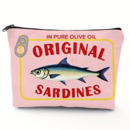 Lightweight & Durable Unisex Makeup Bag – Vintage Sardines Olive Oil Design