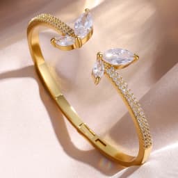 Luxury Geometry Gold Color Cuff Bangles For Women Fashion Cubic Zirconia Bracelets INS Party Everyday Jewlery.