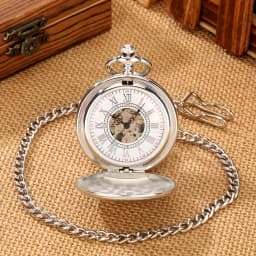 Brushed Silver Smooth Mechanical Pocket Men Watch Roman Numerals Dial Elegant Antique Stylish Hand Winding Pocket Clock Male