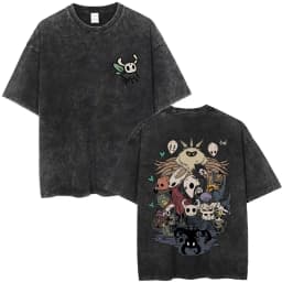 Washed Vintage Game Hollow Knight Double Sided Print T-shirt Men Women Fashion Casual T-shirts Oversized Short Sleeve T Shirts
