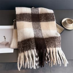 Winter Warm Thick Scarf Women Mohair Plaid Soft Tassel Shawl Wrap Pashmina Checkered Large Neck Blanket Scarf