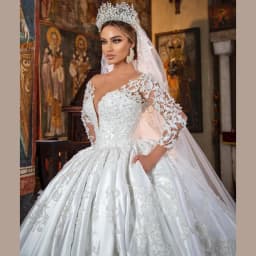 Customized Ball Gown Long Sleeves Wedding Dresses 2026 Party Evening Dresses White Elegant Beaded Appliques Lace Bridal Gowns
