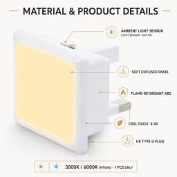 Melery Auto 0.3W LED Night Light UK Plug in Warm/Day White Dusk Till Dawn Daylight Sensor Smart Energy Saving Design Home Office