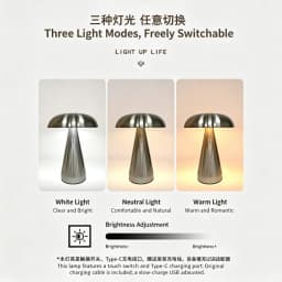 Retro Mushroom Table Lamp LED Touch Control 3 Color Dimming Rechargeable Night Light Coffee Bar Restaurant Desktop Decor Lamp