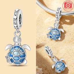 925 Sterling Silver Ocean Series Blue Turtle Starfish Shell Fit Original Bracelet Charms for Women diy Fine Jewelry Gifts
